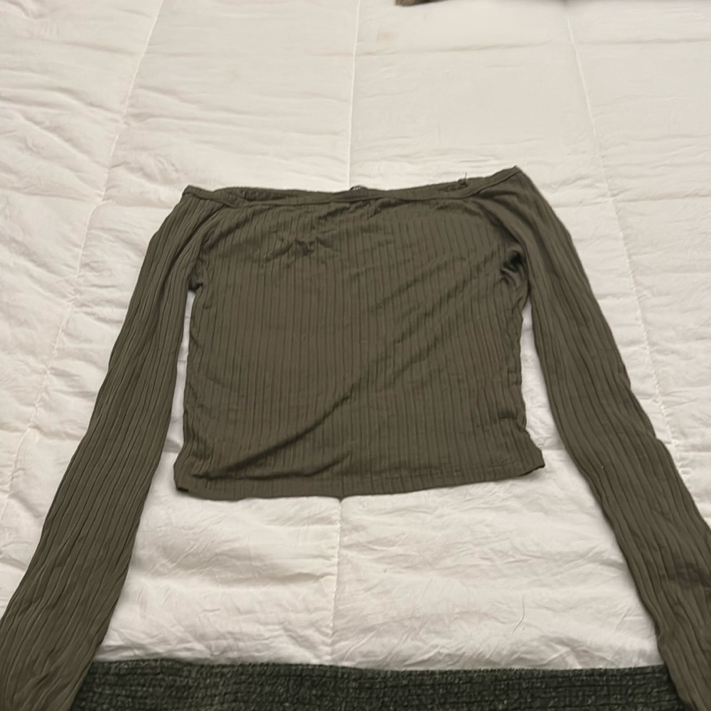 Off the shoulder green shirt